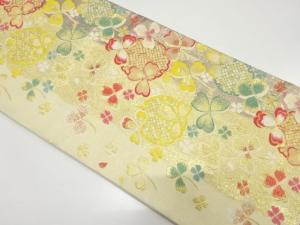 三つ葉に雪輪模様織り出し　振袖用袋帯